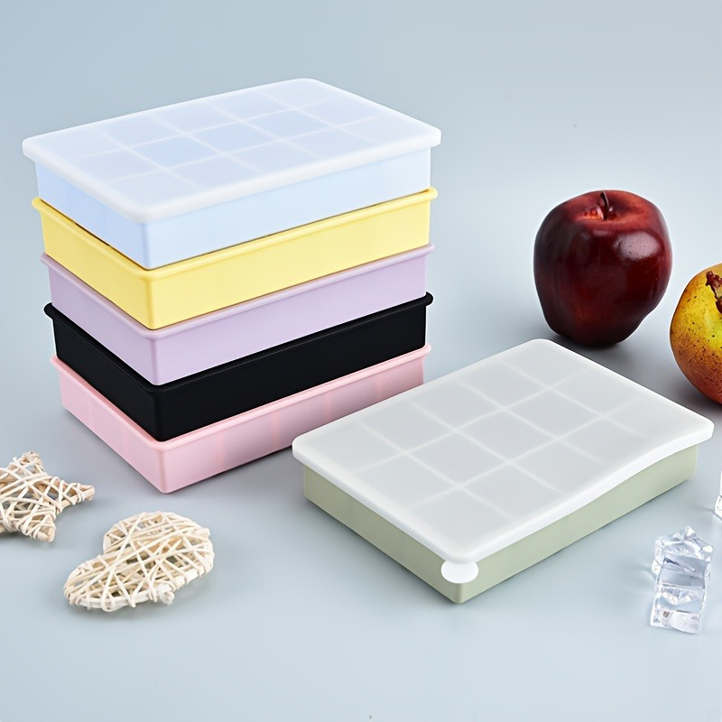 Baby Food Jelly - 15個取りシリコン製アイスキューブトレイ（蓋付き）、食品グレードのキューブアイスモールド、家庭用製氷ボックス、ベビーフードゼリーポプシクルモールド