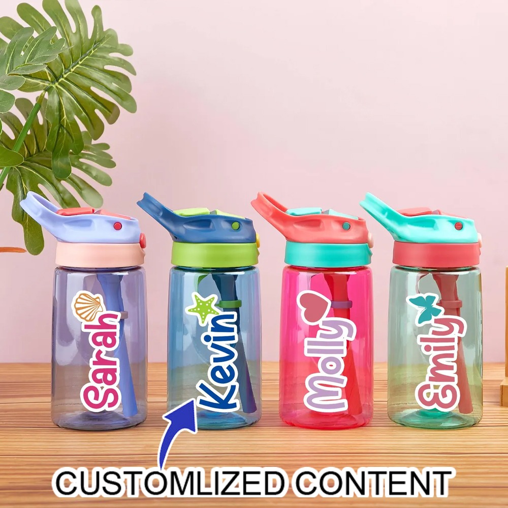Training Cup Straw - パーソナライズカスタム名入り子供用ストロー付き水筒、可愛いハート型文字入り携帯用プラスチック製水筒