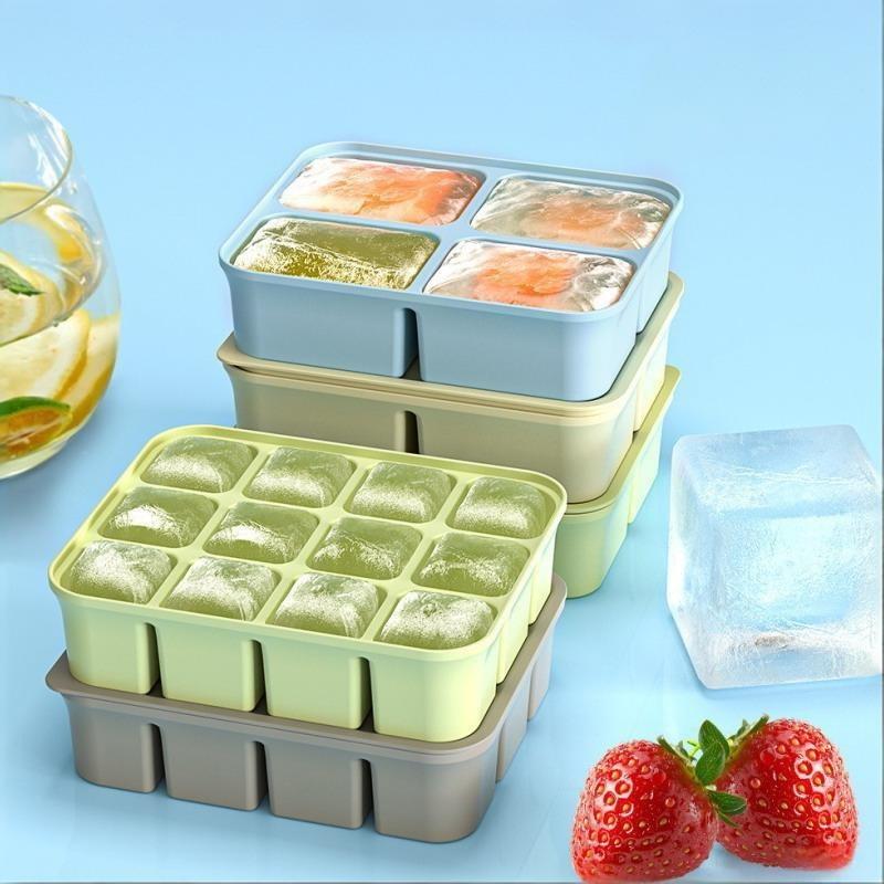Freezer Tray Baby - シリコン製ベビーフード保存トレイ 蓋付き 柔軟な型 BPAフリー 再利用可能な冷凍トレイ ドリンクやベビー用補助食品に