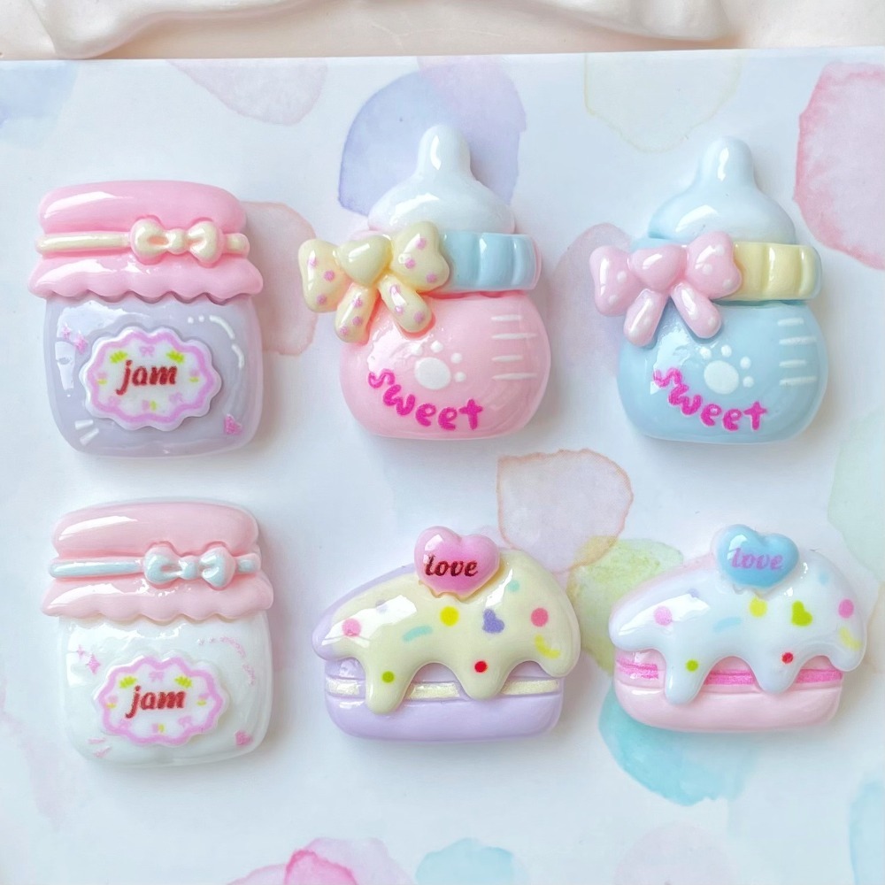 Baby Food Jar - かわいいミニチュアの食品モチーフのレジン製フラットバックチャーム10個入り。ジャム瓶、マカロン、哺乳瓶のデザイン。DIYのスマホケース、ヘアピン、アクセサリー作りに。