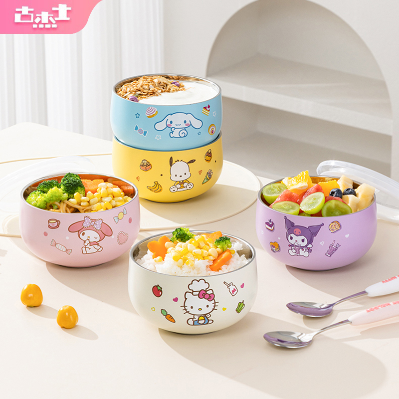 Baby Food Containers Glass - サンリオハローキティ子供用ライスボウル食品グレード落下防止かわいいボウルステンレス鋼二重壁断熱食器