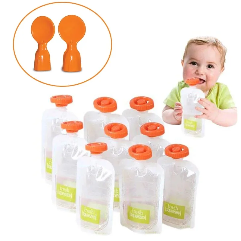 Baby Food Organic - 50個入り 食品保存袋。有機食品の鮮度を保ち、絞って使えるフルーツジュース用パウチ。再利用可能な食品保存容器。