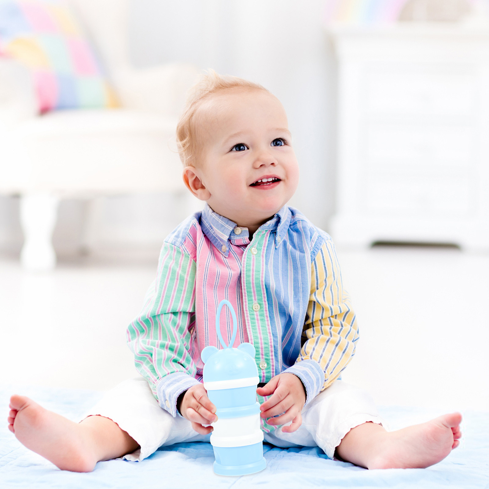 Baby Food For Travelling - 3層構造の粉ミルクケース。持ち運び可能なベビー用粉ミルク容器。粉ミルクの保管に最適。密閉性の高い設計で、旅行にも便利。