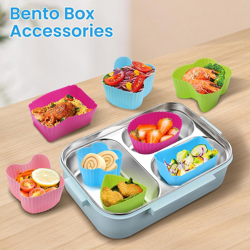 Baby Food Container - 8 個のシリコンランチボックスディバイダー子供用キッズスクールフードディバイダー弁当箱用シリコンカップケーキライナーモールドベーキングツール。