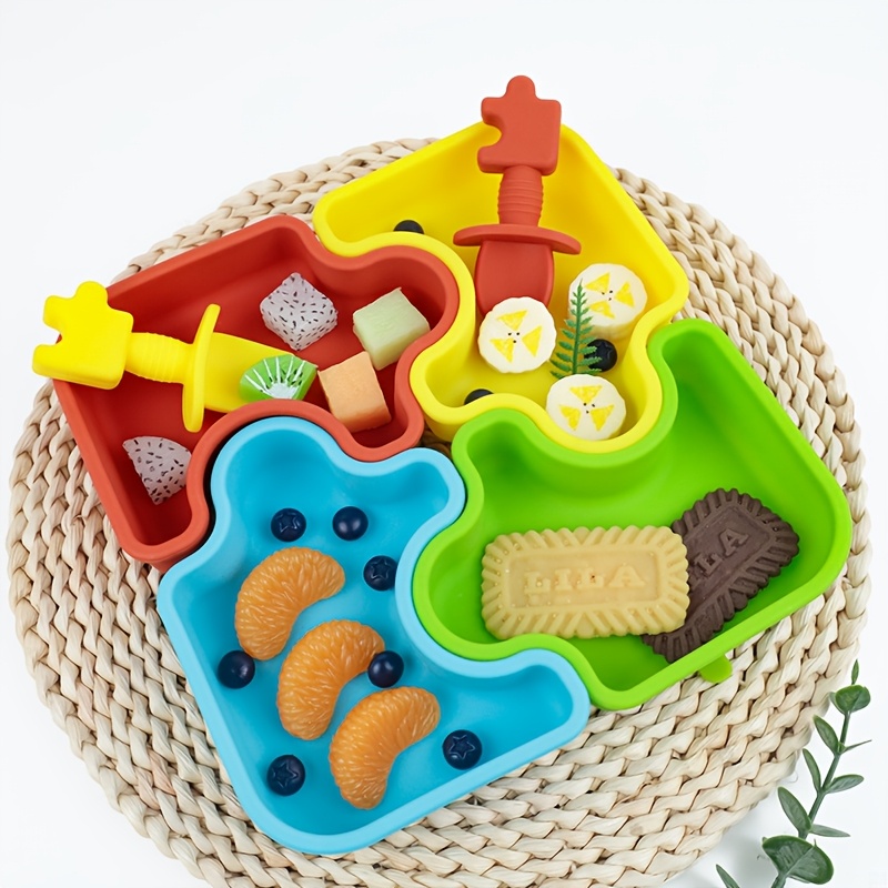 Baby Food Universe - 6個/セット ベビーシリコン製食器セットには、スプーン1本、フォーク1本、吸収性高温耐性プレート4枚が含まれています。