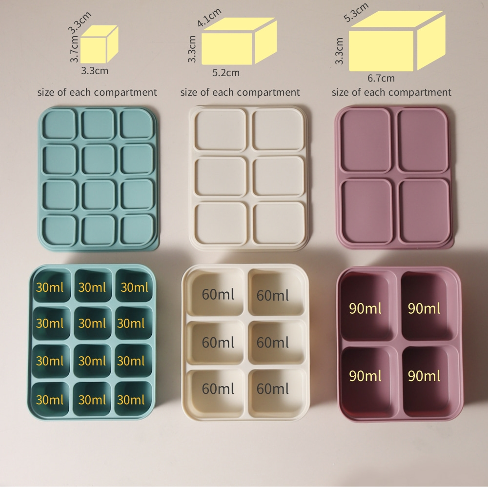 Freezer Tray Baby - ベビーアイスキューブトレイ シリコン製 蓋付き 柔軟な製氷型 飲料用、ベビーフード保存型、BPAフリー
