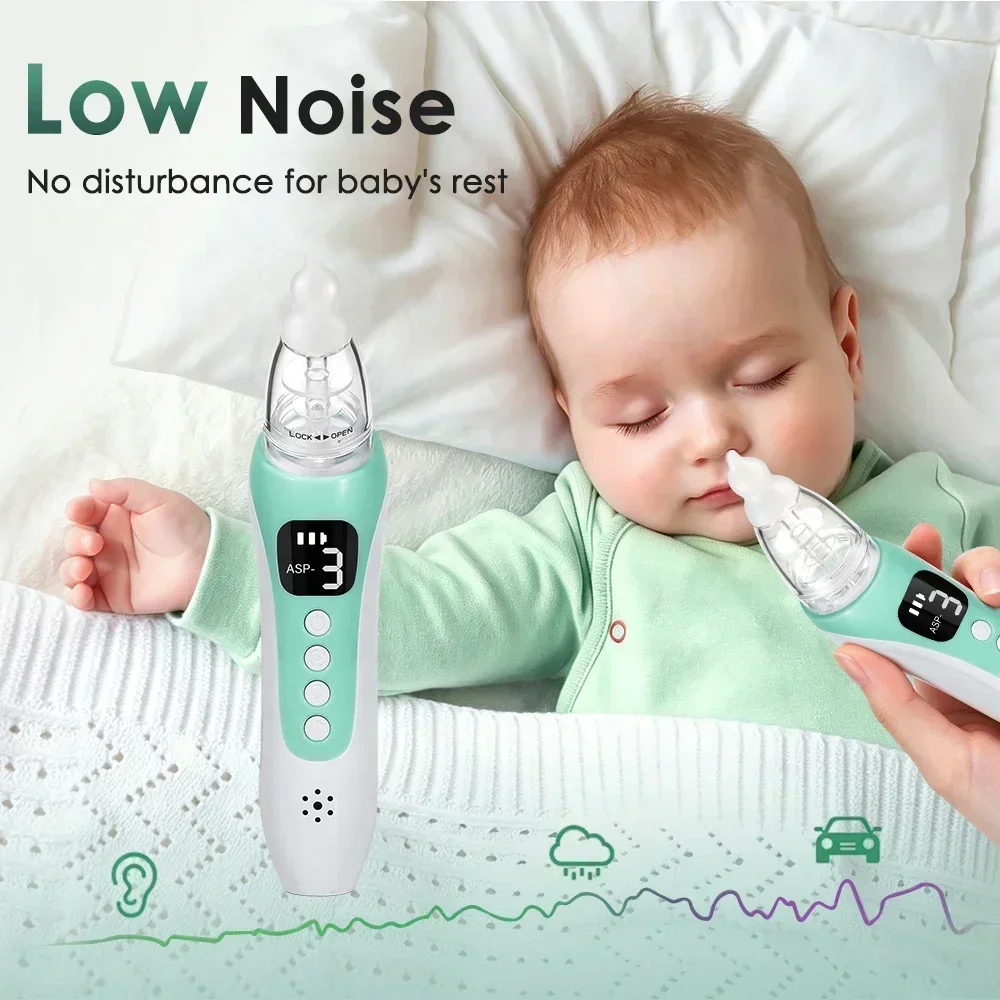 Baby Food Category - 電動ベビー鼻吸引器、3段階吸引レベル、食品グレードシリコン製ノズル3個、10種の癒しの音楽、LEDディスプレイ、USB