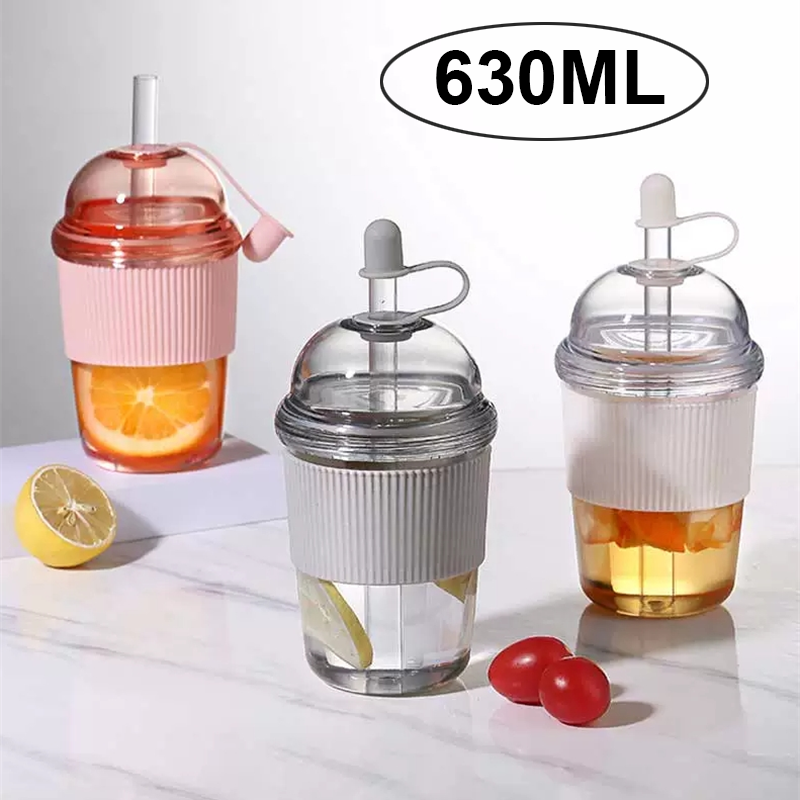 Training Cup Straw - 630MLストローカップ 蓋とストロー付き ポータブル 大容量 コーヒー ミルクティー