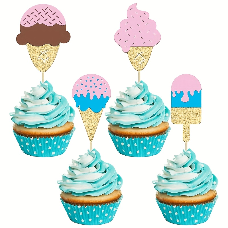 Baby Food Dessert - 12個入りグリッターアイスクリームカップケーキトッパー 夏をテーマにした誕生日、結婚式、ベビーシャワーに最適 アイスキャンディーデザートにも最適