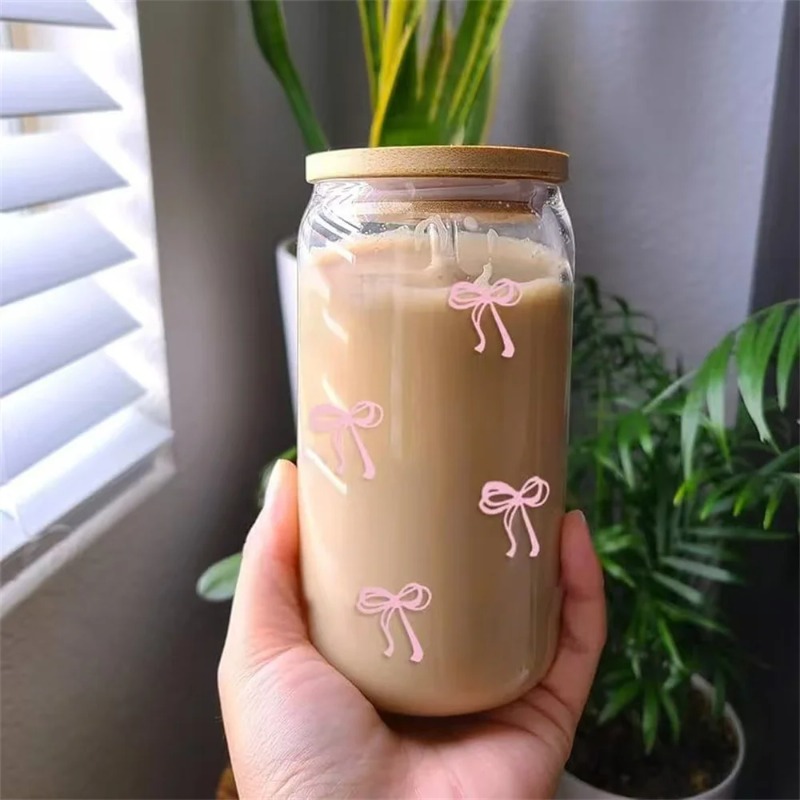 可愛いリボン付きガラスカップ 500ml タンブラー メイソ - Training Cup Straw のレビューと価格