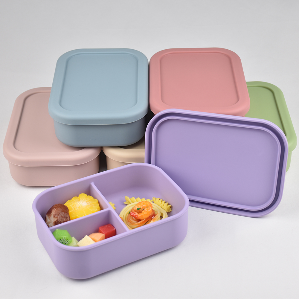 3つのコンパートメントに分かれた食品グレードシリコン製弁当箱 - Baby Food Universe のレビューと価格