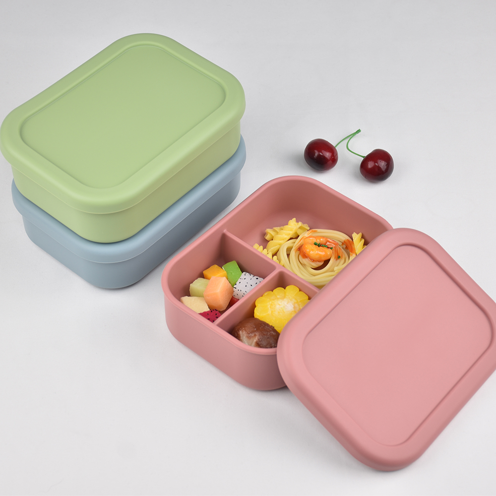3つのコンパートメントに分かれた食品グレードシリコン製弁当箱 - Baby Food Universe のレビューと価格