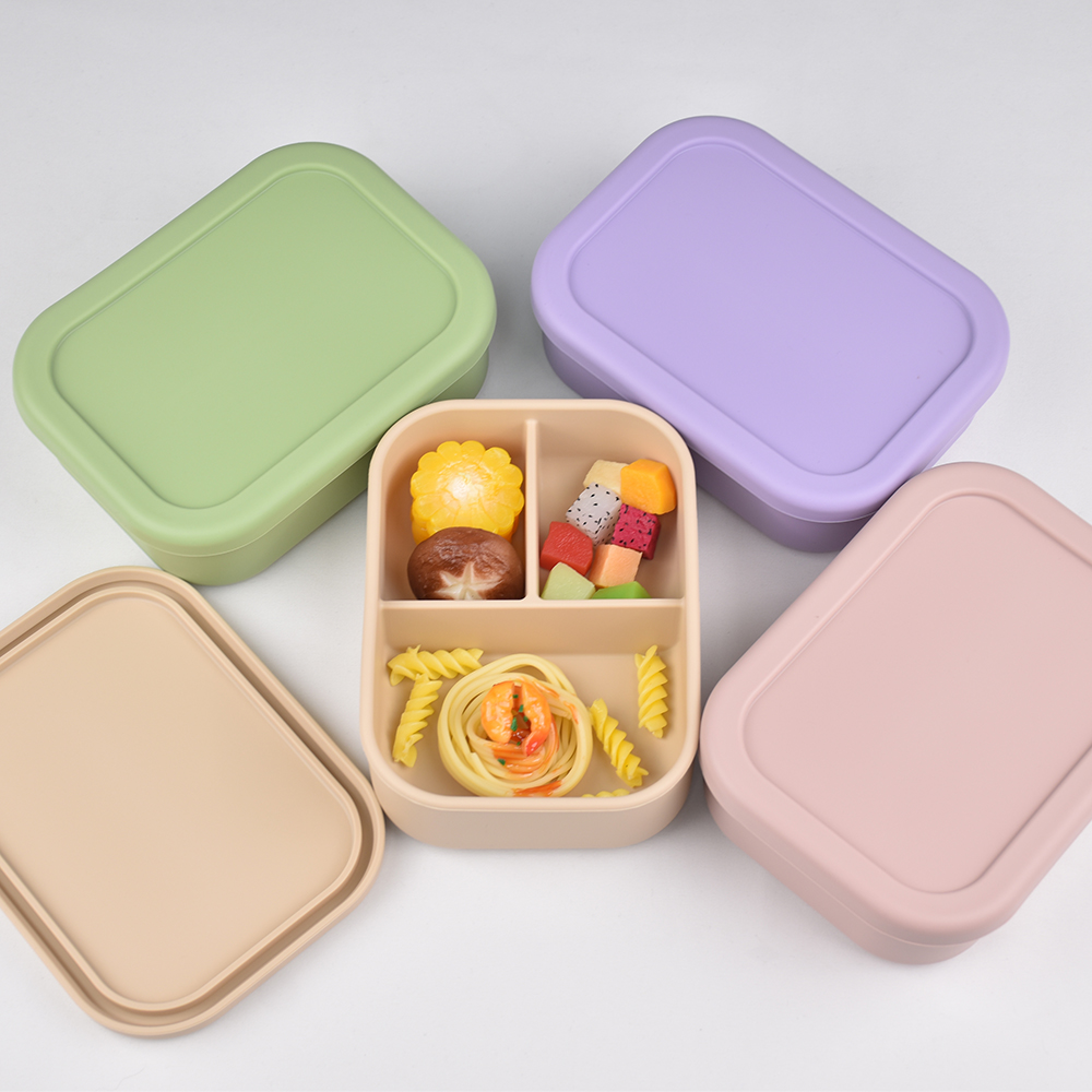 3つのコンパートメントに分かれた食品グレードシリコン製弁当箱 - Baby Food Universe のレビューと価格