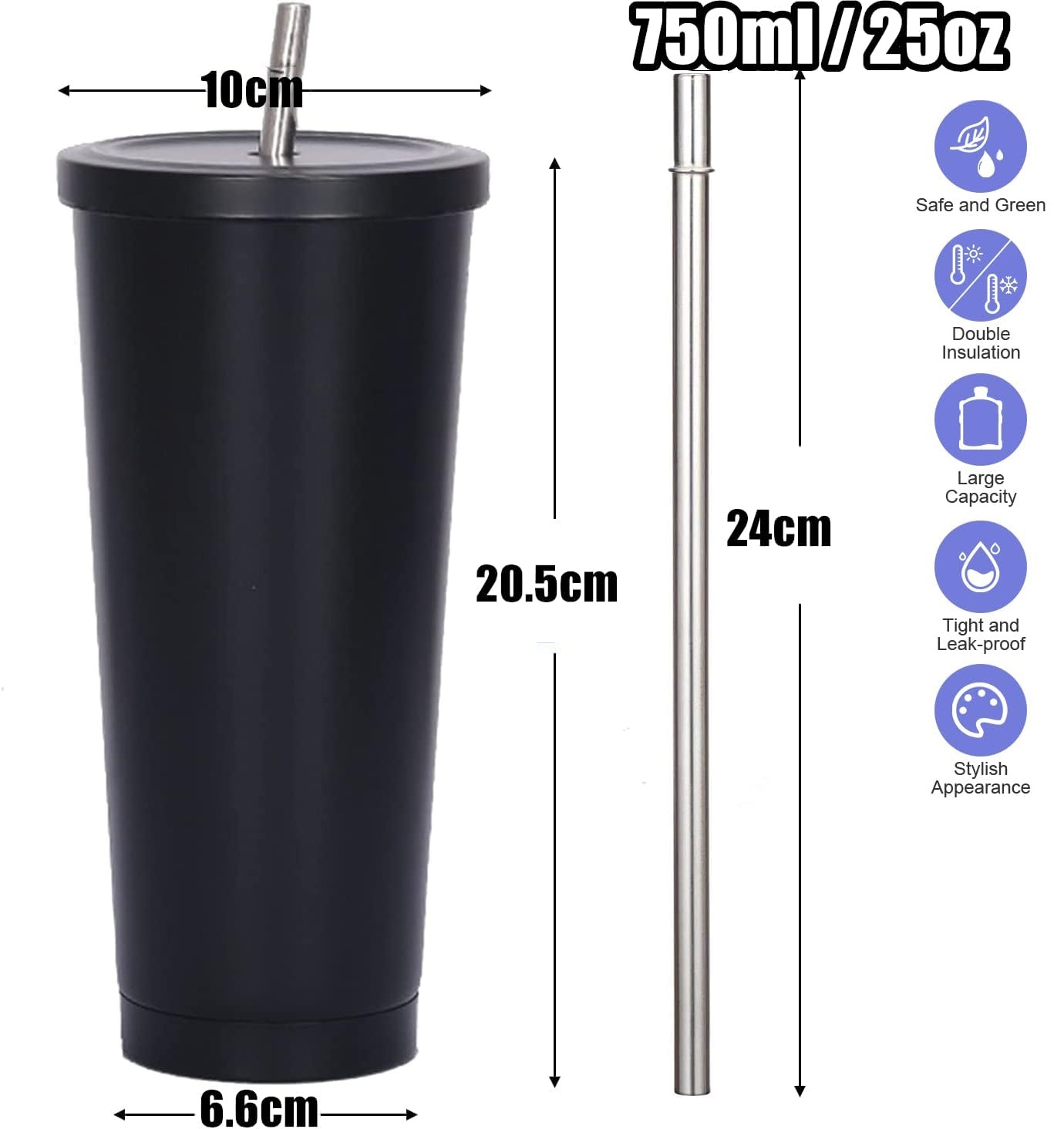 750ml二重壁断熱タンブラー、ストロー付き、再利用可能なス - Training Cup Straw のレビューと価格