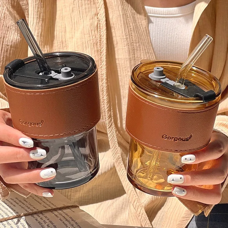 ガラス製シッパーカップ、再利用可能な漏れ防止ドリンクカップ、 - Training Cup Straw のレビューと価格