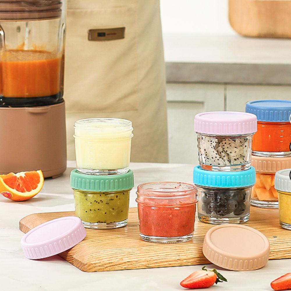 6個入り 多目的ガラス製ベビーフードジャー 再利用可能 目盛 - Baby Food Containers Glass のレビューと価格