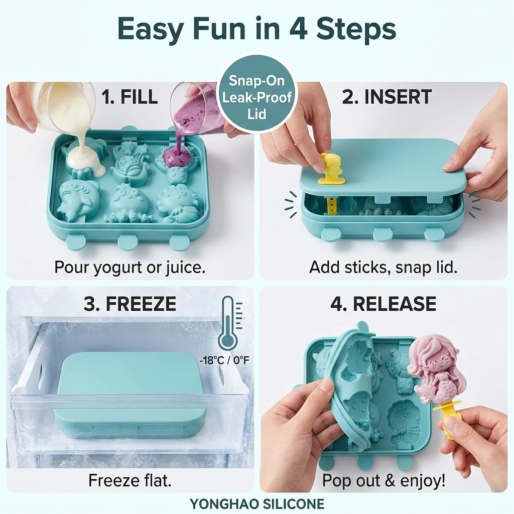 6 キャビティマーメイド海の生き物シリコンモールド蓋付きベビ - Baby Food Jelly のレビューと価格