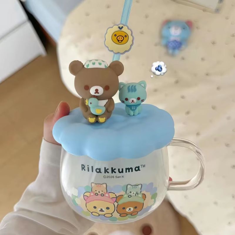 リラックマ ガラス製ウォーターカップ 蓋とストロー付き 耐熱 - Training Cup Straw のレビューと価格