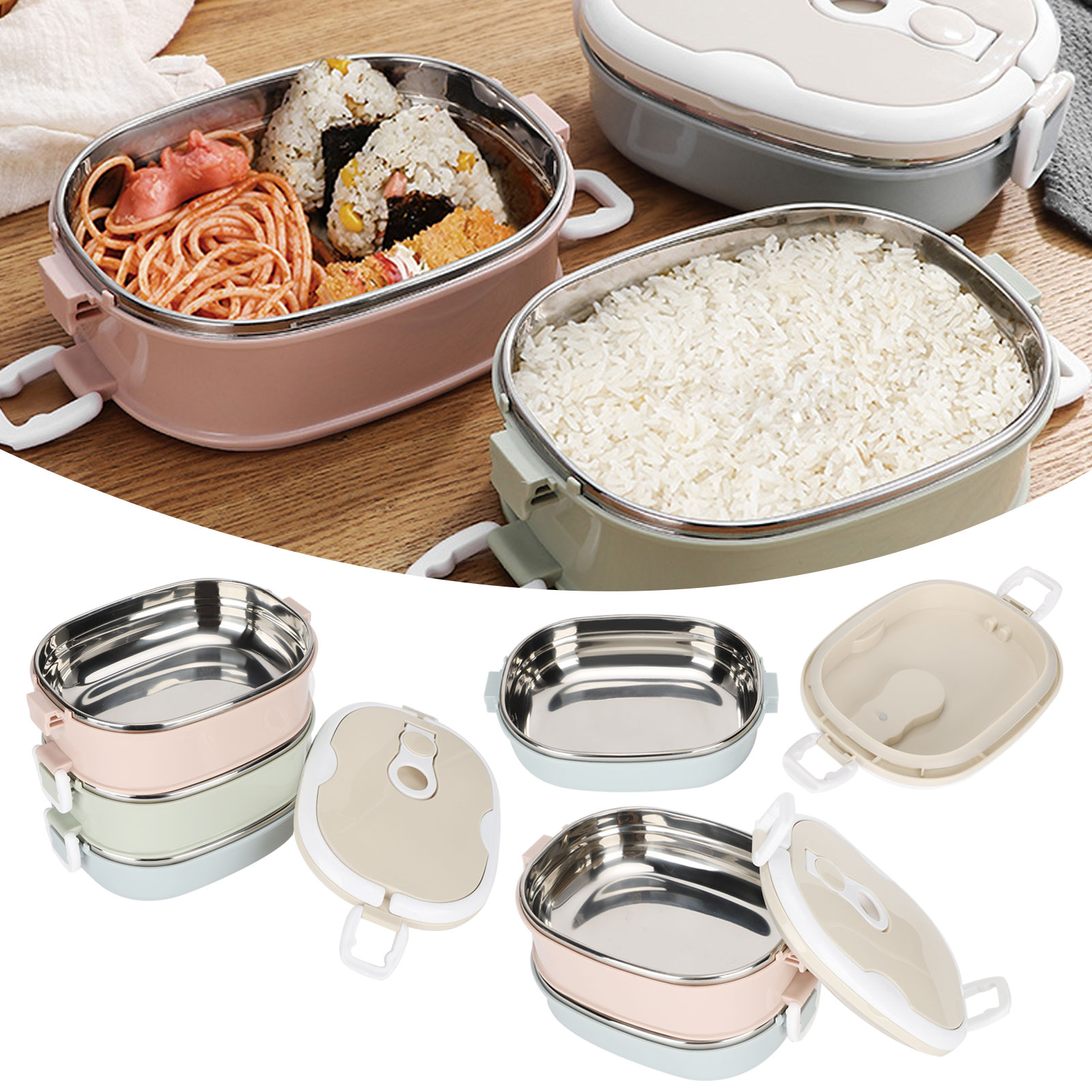 弁当箱弁当箱ポータブルステンレス鋼食品容器学生子供作業キッチ - Baby Food Container のレビューと価格