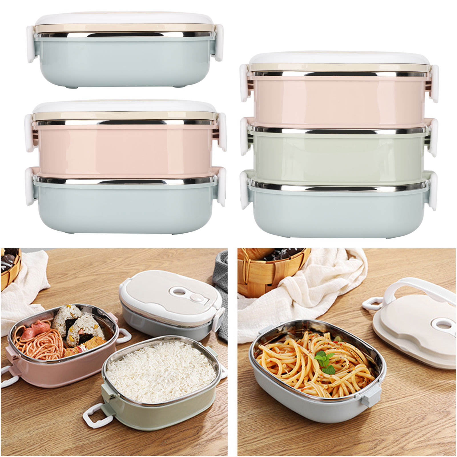 弁当箱弁当箱ポータブルステンレス鋼食品容器学生子供作業キッチ - Baby Food Container のレビューと価格