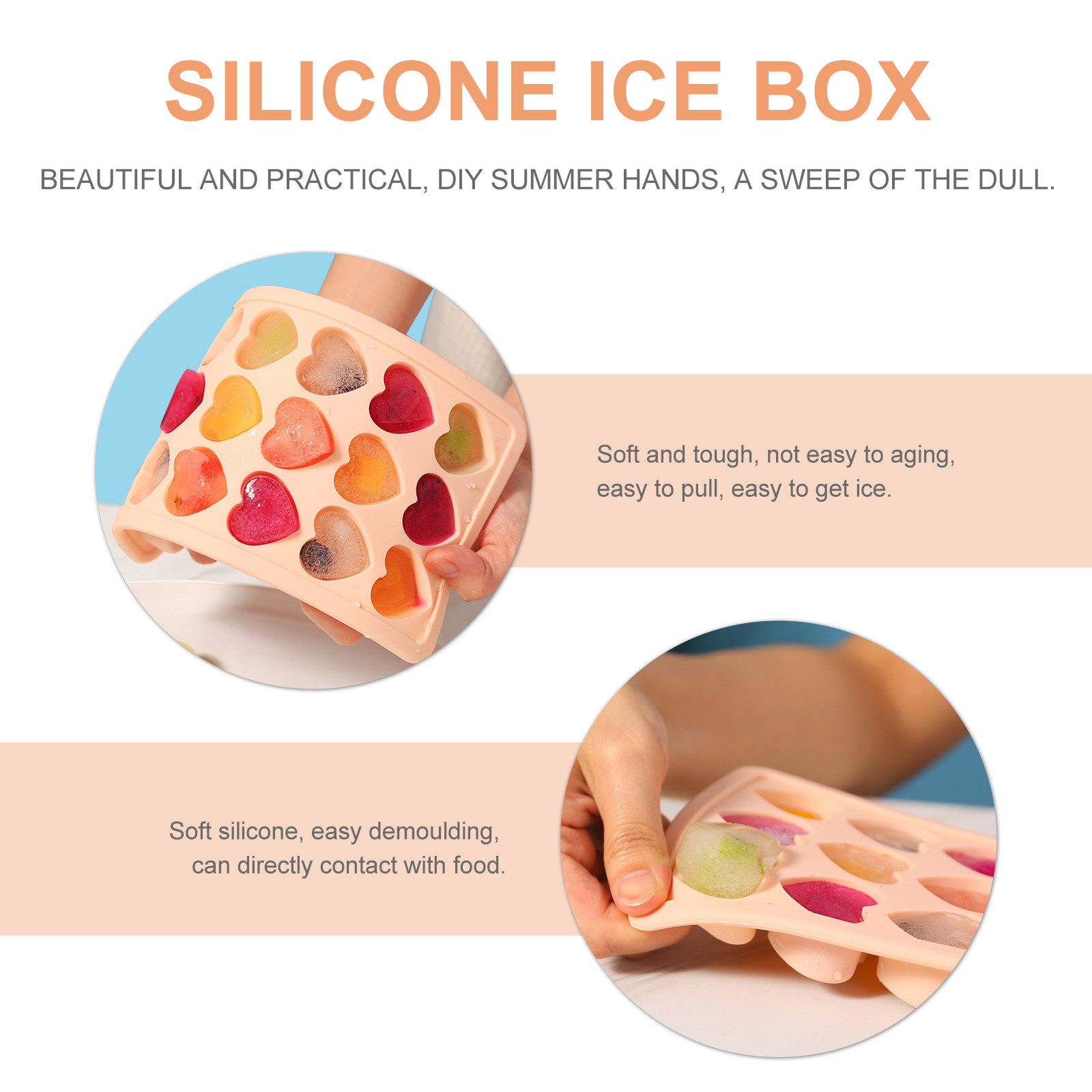 ハート型のシリコン製製氷皿。取り出しやすく、積み重ねて収納可 - Baby Food Jelly のレビューと価格