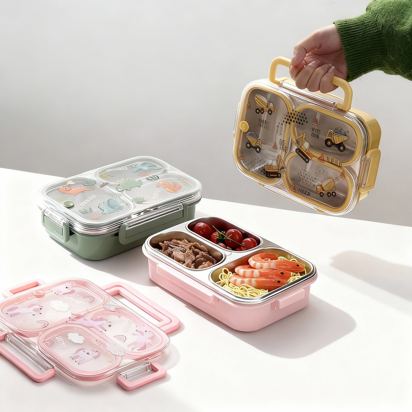 大容量漫画柄子供用ランチボックス、ハンドル付き、持ち運び可能 - Baby Food Container のレビューと価格
